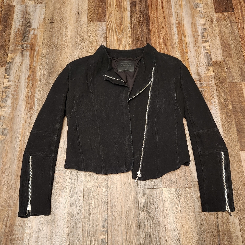 Blank NYC Black Moto Jacket With Mesh and Zipper Details Size S
